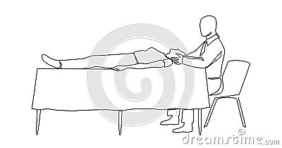 Woman patient lying couch during manual therapist massaging head continuous line vector illustration Vector Illustration