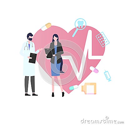 Woman Patient Man Doctor Medical Consultation Vector Illustration