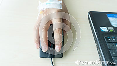 Woman patients on the bed have injection saline Stock Photo