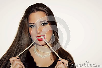 Woman and pearls Stock Photo