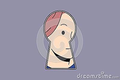 Woman peep in keyhole look for secret Vector Illustration