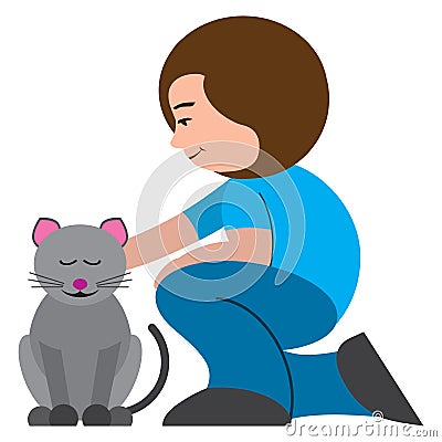 Woman Petting Cat Vector Illustration