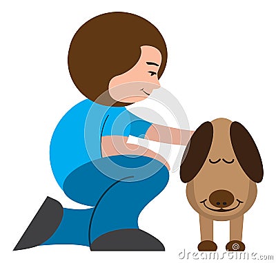 Woman Petting Dog Vector Illustration