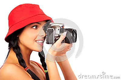 WOMAN PHOTOGRAPHER Stock Photo