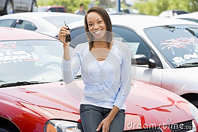 Woman picking new car Stock Photo