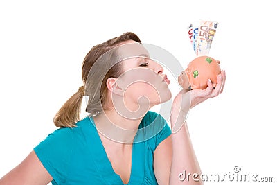 Woman With Piggybank Stock Photo