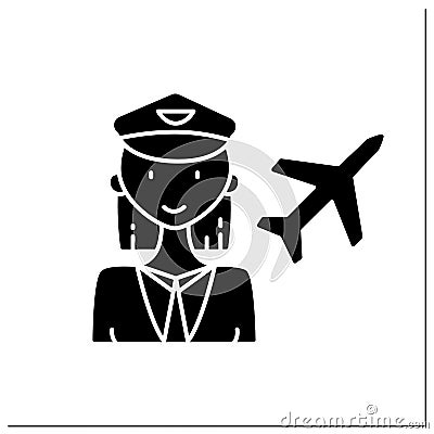 Woman pilot glyph icon Vector Illustration