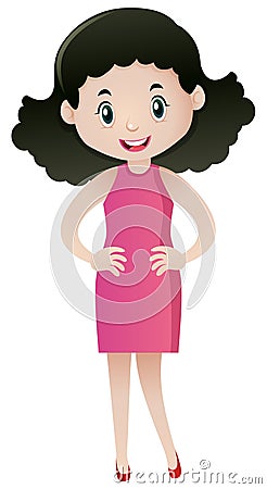 Woman in pink dress standing Vector Illustration