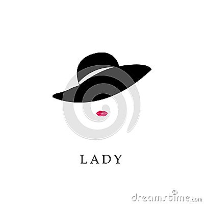 Woman with pink lips in fashion hat. Vector Illustration