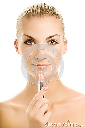 Woman with pink lipstick Stock Photo