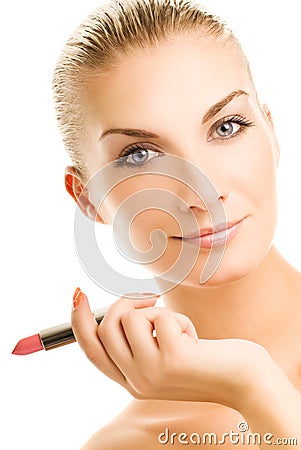 Woman with pink lipstick Stock Photo