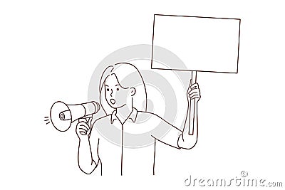 Woman with placard on street demonstration Vector Illustration