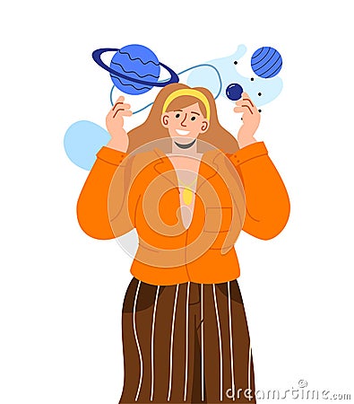 Woman with planets at head vector concept Vector Illustration