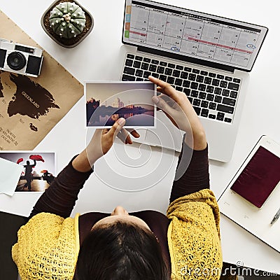 Woman Planning Schedule Trip Vacation Concept Stock Photo