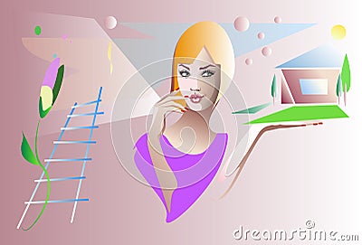 woman planning to build a house, buying a home Vector Illustration