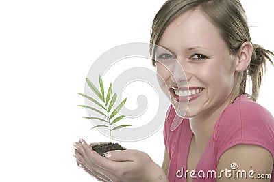 A woman with plant Stock Photo