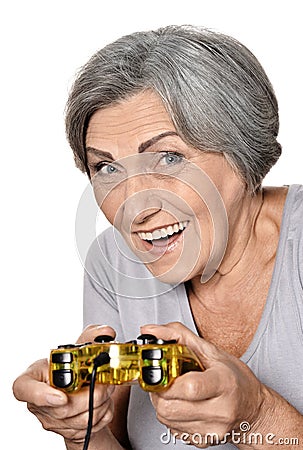 Woman play video game Stock Photo