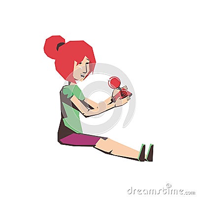 Woman player video game sitting with joystick Vector Illustration