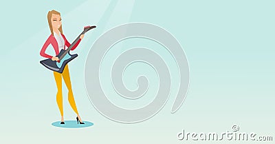 Woman playing the electric guitar. Vector Illustration