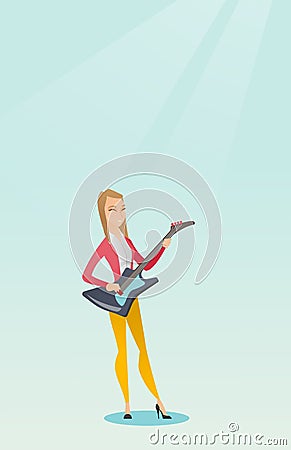 Woman playing the electric guitar. Vector Illustration