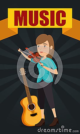 Woman playing fiddle character Vector Illustration