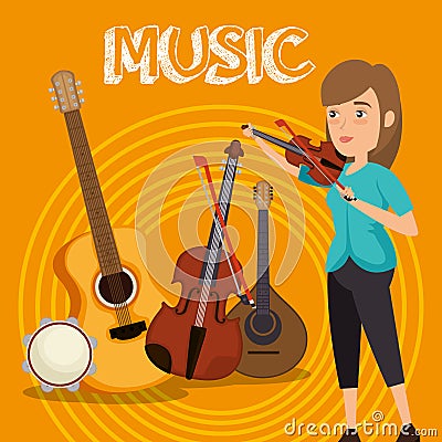 Woman playing fiddle character Vector Illustration