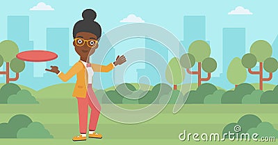 Woman playing flying disc vector illustration. Vector Illustration