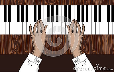 Woman playing piano. Vintage engraving stylized drawing. Vector Illustration