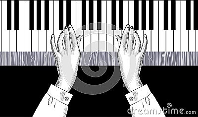 Woman playing piano. Vintage engraving stylized drawing. Vector Illustration