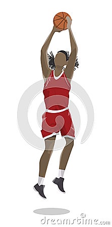 Woman plays basketball. Vector Illustration