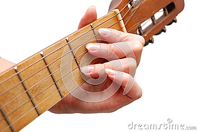 Woman plays spanish guitar Stock Photo