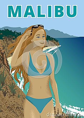 Woman at Point Dume Vector Illustration