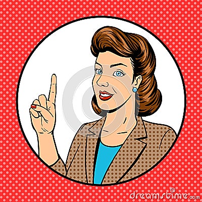 Woman point finger gesture pop art vector Vector Illustration