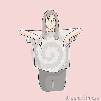 Woman pointing both fingers down Vector Illustration