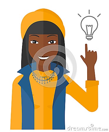 Woman pointing at light bulb Vector Illustration