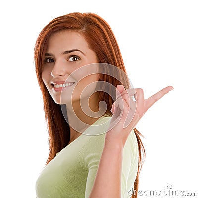 Woman pointing Stock Photo