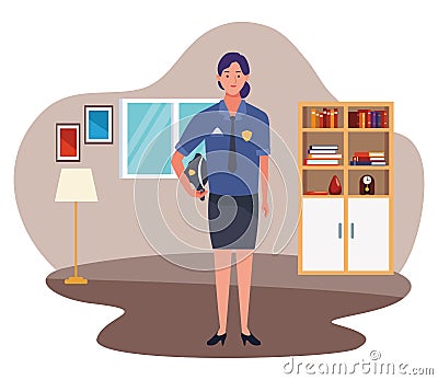 Woman police officer with hat worker cartoon Vector Illustration