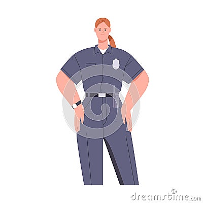 Woman police officer in uniform portrait. Friendly policewoman. Female cop. Legal guard. Happy smiling safeguard worker Vector Illustration