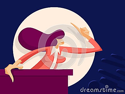 Woman politician speaking to audience from tribune Vector Illustration