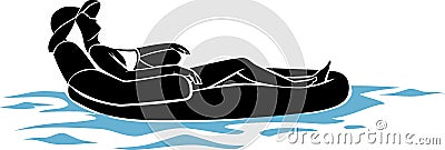 Woman on Pool Lounge Chair Cartoon Illustration