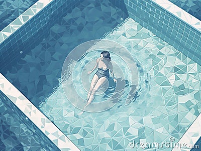 sea woman illustration young summer holiday water girl pool person swim. Generative AI. Cartoon Illustration