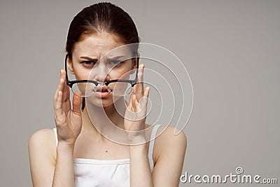 woman with poor eyesight health problems astigmatism myopia Stock Photo