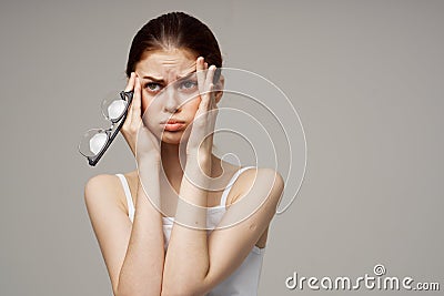 woman with poor eyesight health problems astigmatism myopia Stock Photo