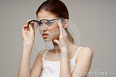 woman with poor eyesight health problems astigmatism myopia Stock Photo