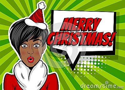 Woman pop art greeting Christmas Vector Illustration