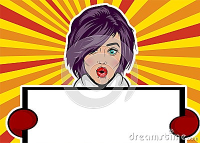 Woman pop art greeting Christmas Vector Illustration