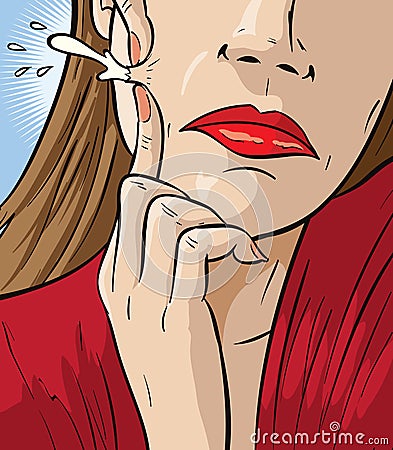 Woman Popping Zit Vector Illustration