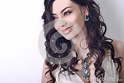 Woman portrait, black long hair, bust Stock Photo