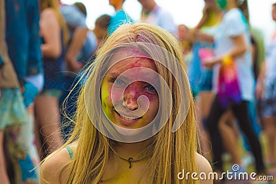 Woman portrait on holi festive Stock Photo