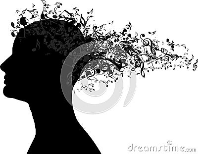 Woman portrait silhouette with music notes as hair Stock Photo